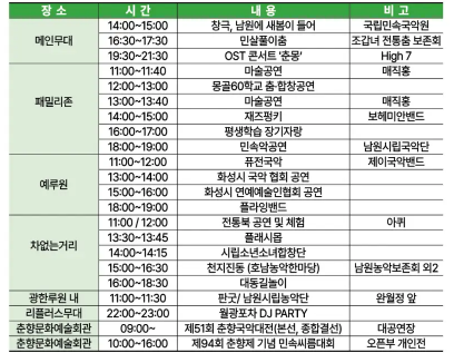 남원 춘향제 기간, 일정, 주차장