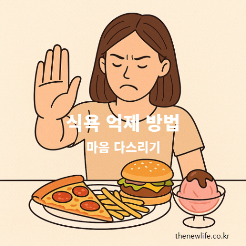 피자, 햄버거, 아이스크림 같은 음식을 거절하며 식욕을 절제하는 모습