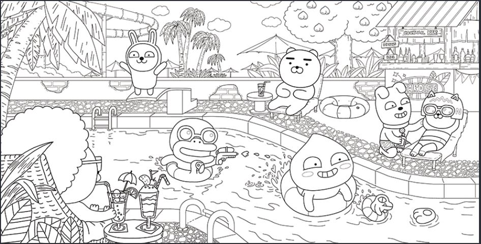 수영장의-카카오프렌즈-도안-다운로드(이미지-출처: http://papastore.co.kr/)