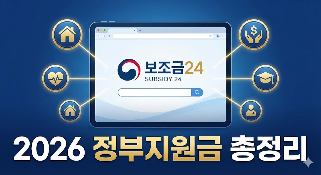 2026 정부지원금 총정리 보조금24 조회 포털 및 주요 복지 혜택 아이콘 썸네일