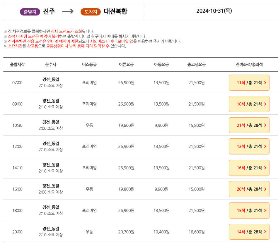 진주시외버스터미널-시간표