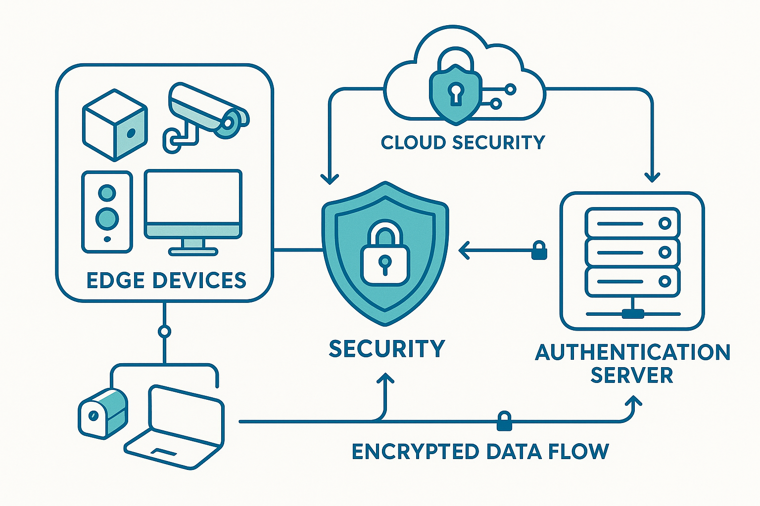 Edge AI security architecture overview showing distributed devices and centralized security managemen