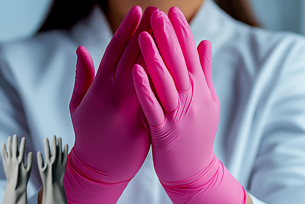 기름때 청소 전 보호장비 착용 모습, 고무장갑과 마스크로 피부 보호 및 안전한 청소 강조