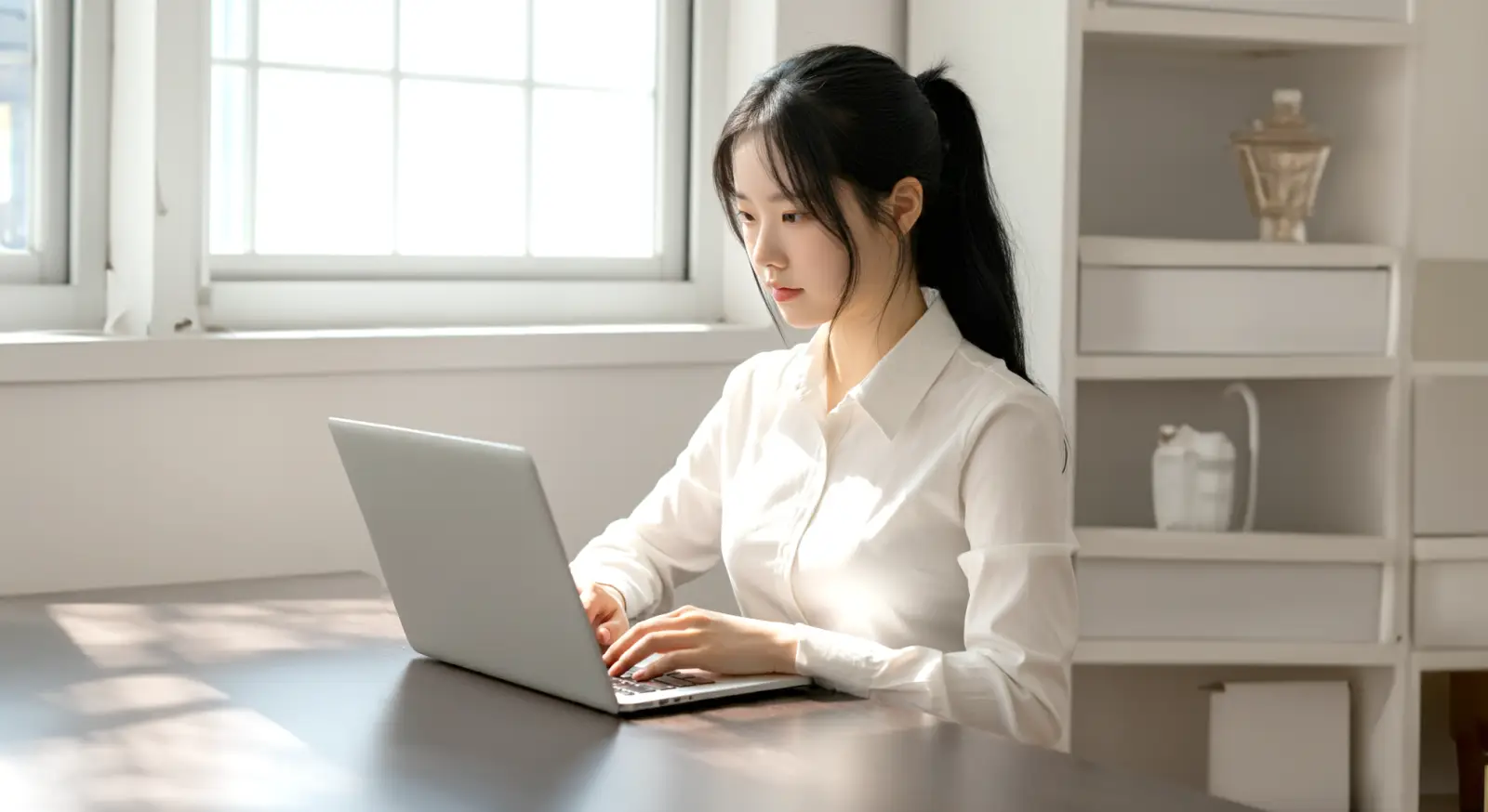 노트북을 사용하는 여성