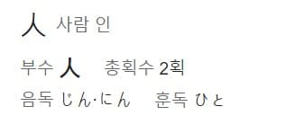 사람 인 한자를 일본어로 읽는 법이 적혀 있는 그림