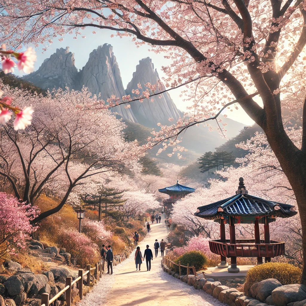 마이산의 봄을 담은 벚꽃길 이미지 사진