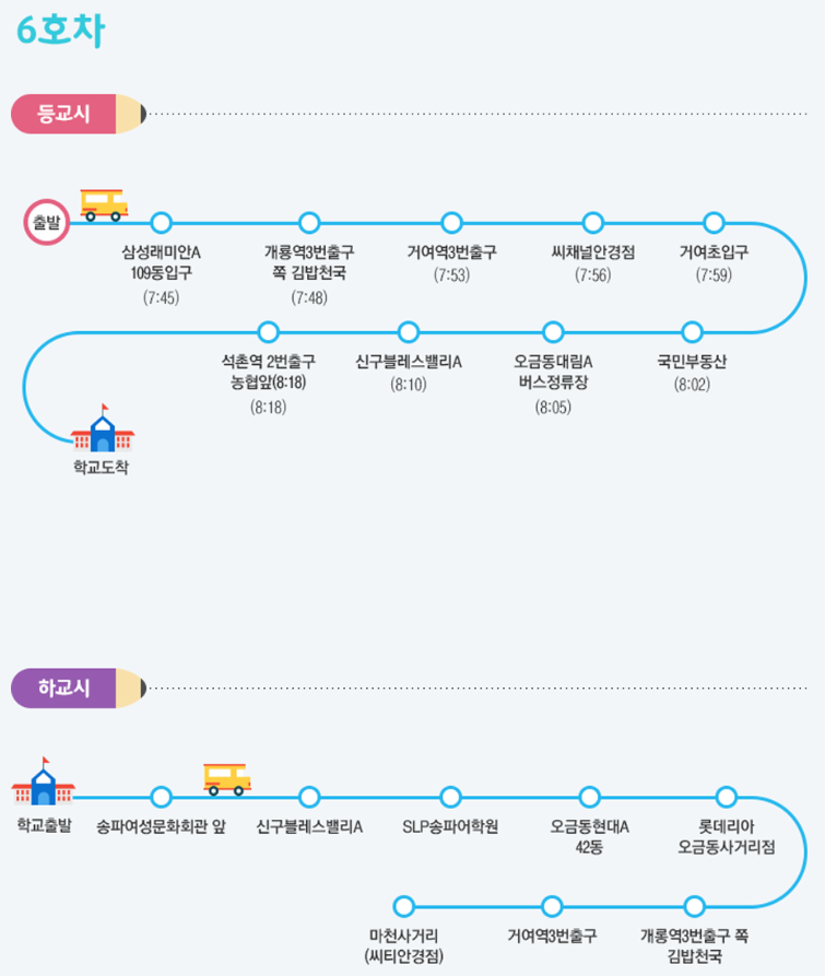 성동초 6호차 셔틀 노선 시간표