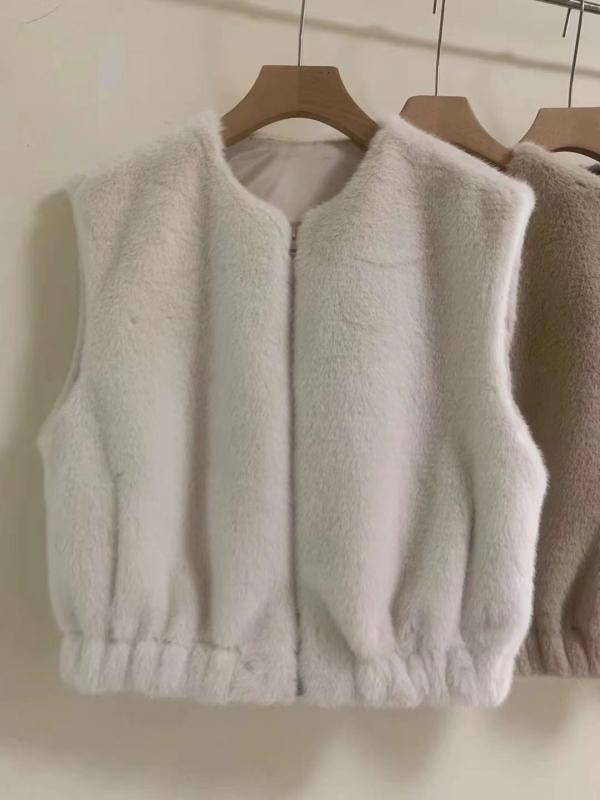 밍크퍼조끼 집업 에코퍼 노카라 라운드 고급 민소매