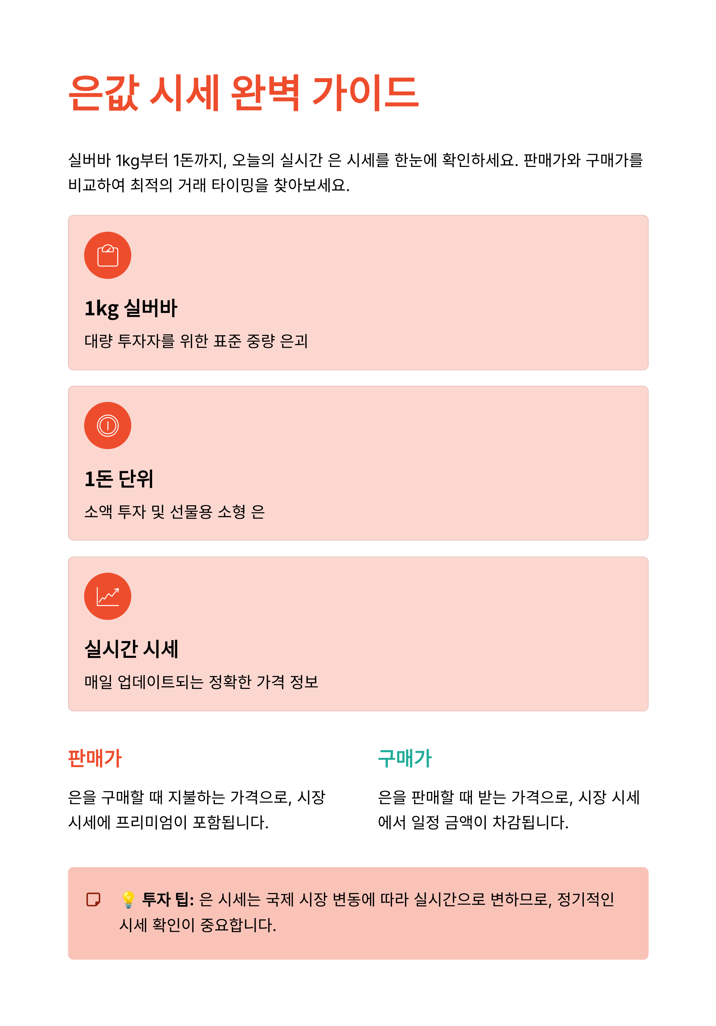 은값시세 1kg 실버바 오늘의 실시간 시세 조회 1돈 판매가 구매가