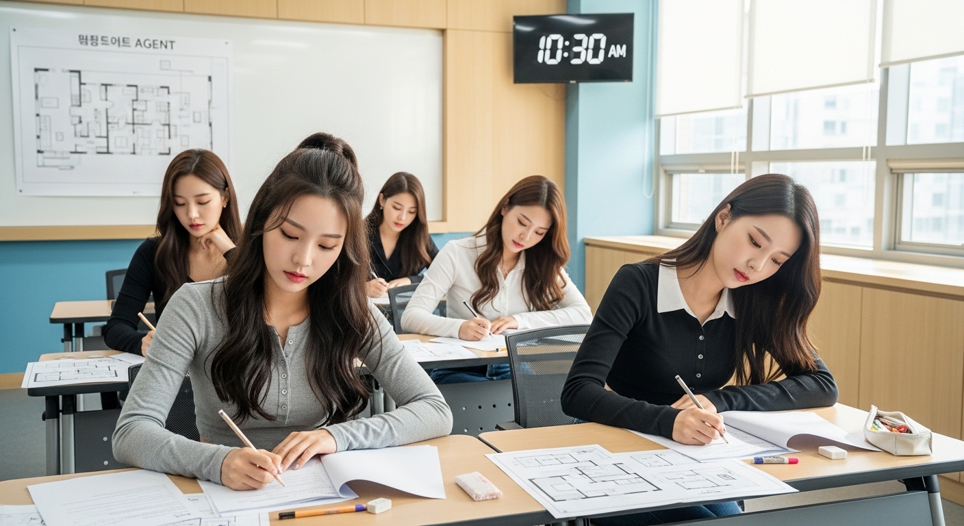 시험보는 여자들