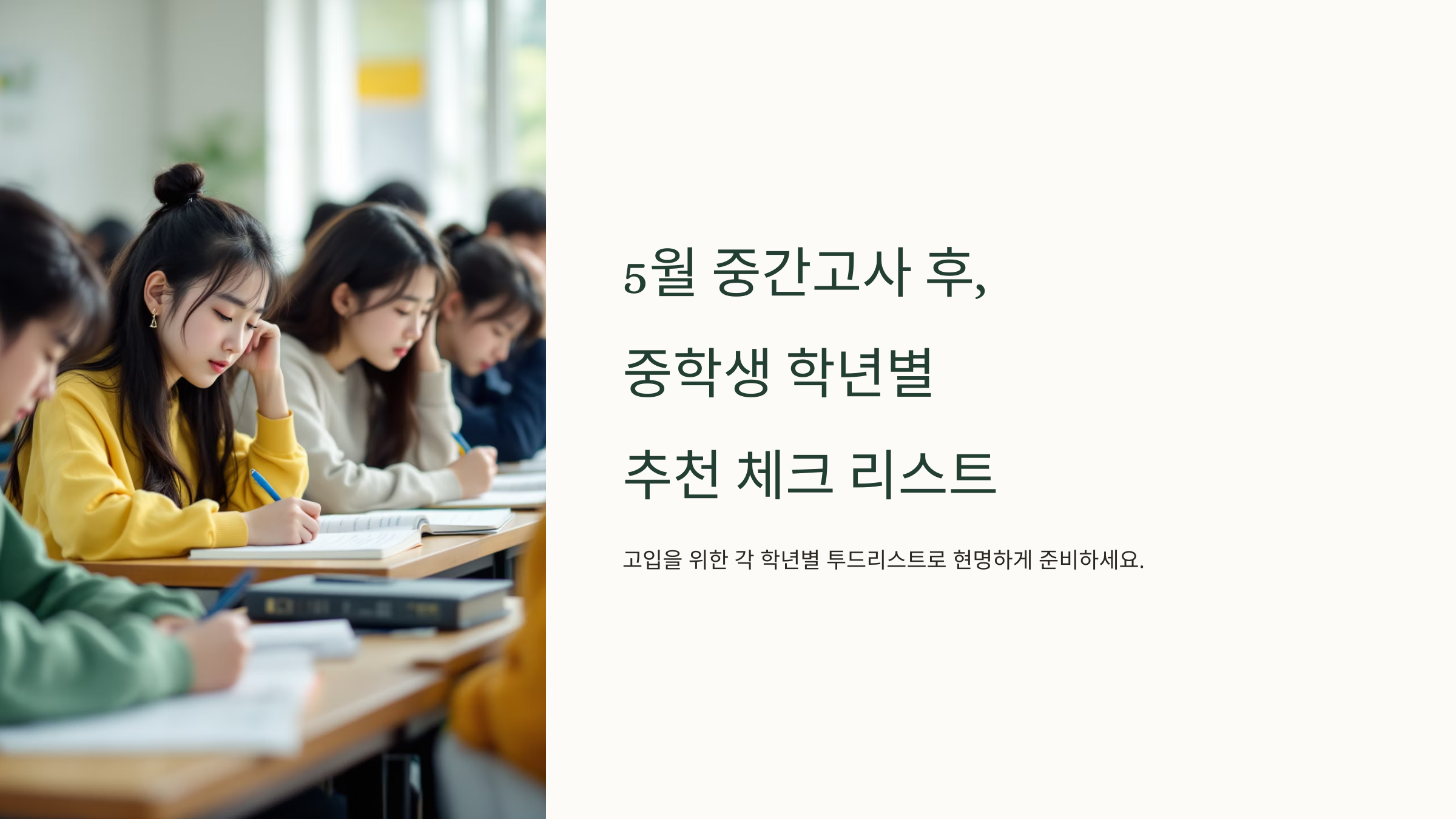 5월 중간고사 후,중학생 학년별 추천 체크 리스트