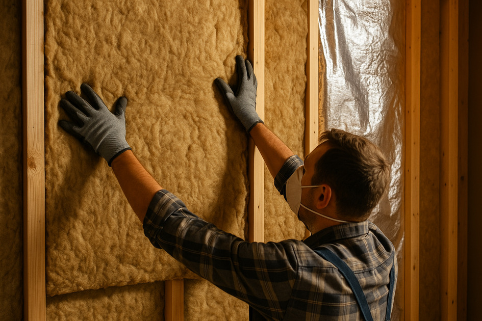 단열재 붙이는 남성 이미지