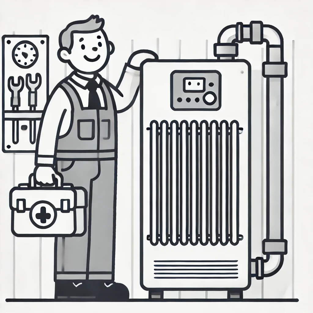 기술자가 난방 시스템을 점검하며 효율성을 높이는 모습