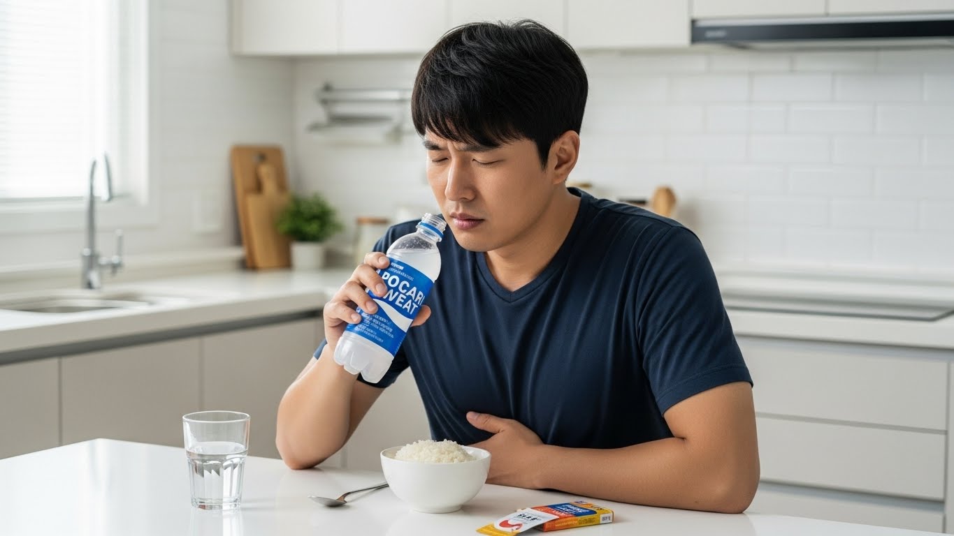 이온음료를 마시는 남성 이미지