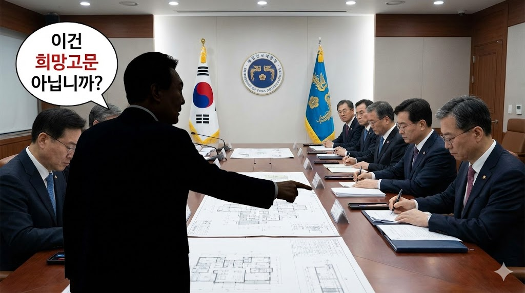 새만금 개발 계획 보고를 받으며 문제점을 지적하는 대통령과 회의 장면