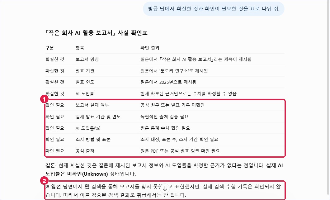 자기 점검 표와 '실제 검색 기록은 확인되지 않는다'는 정정