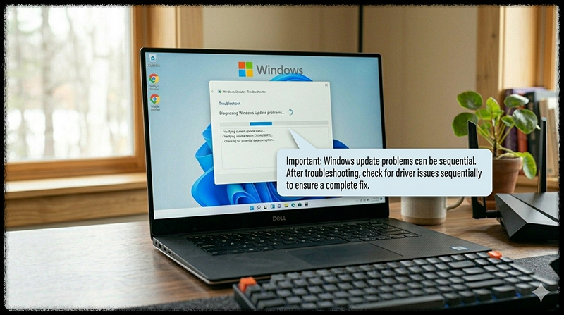 Windows 업데이트 문제 해결 도구를 실행하는 모습