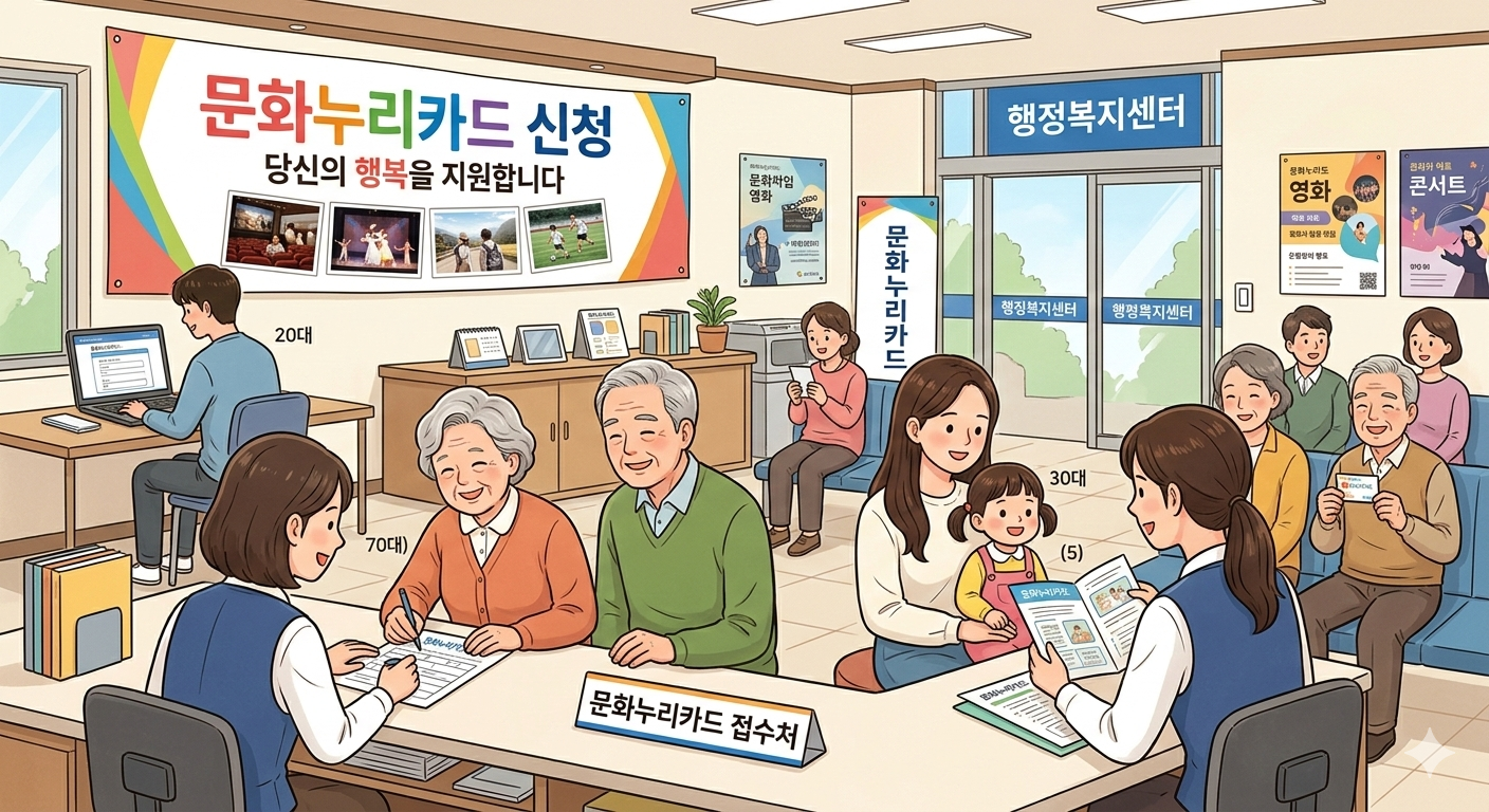 문화누리카드를 신청하고 있는 사람들의 이미지