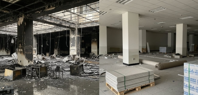 강진 화재청소 후 복구중