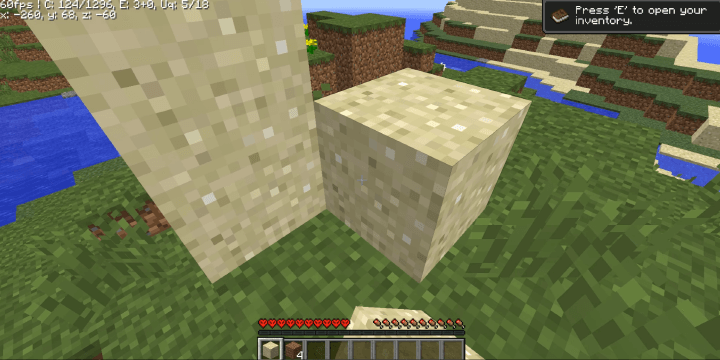 마인크래프트에서-블록을-설치하는-화면