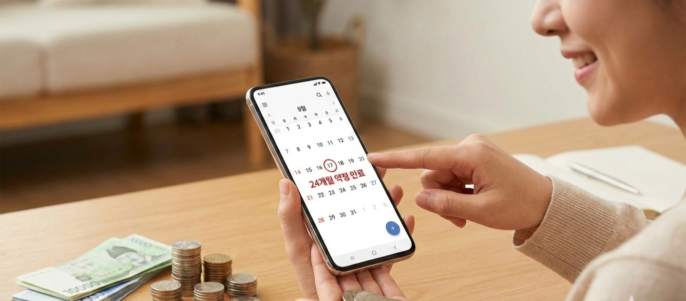 스마트폰으로 24개월 약정 만료 확인하는 모습
