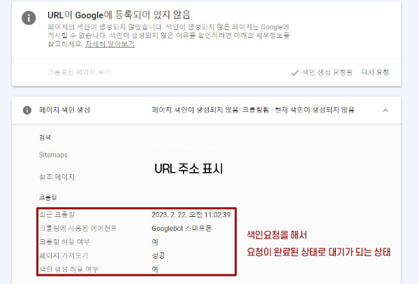 구글 서치콘솔 - 색인요청결과