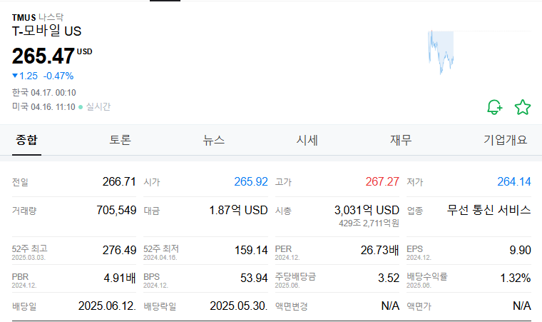 T모바일 US 주가 주식 전망