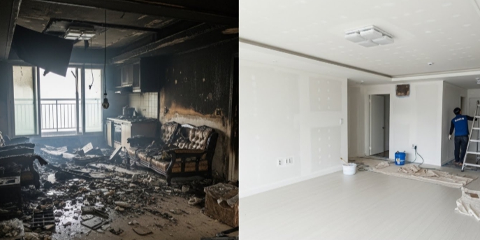 전소 아파트 청소 후 복구중