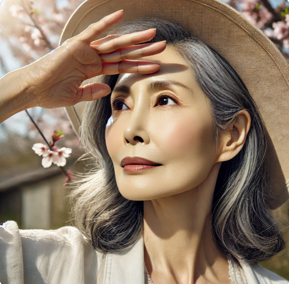 손으로 자외선을 가리는 모습