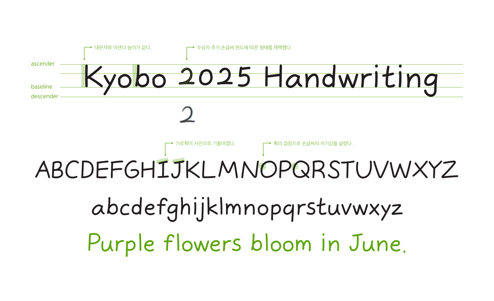 교보손글씨 2025 이유빈 서체 영문, 숫자 특징
