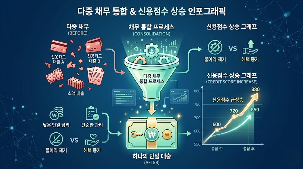 다중 채무 통합 & 신용점수 상승 인포그래픽