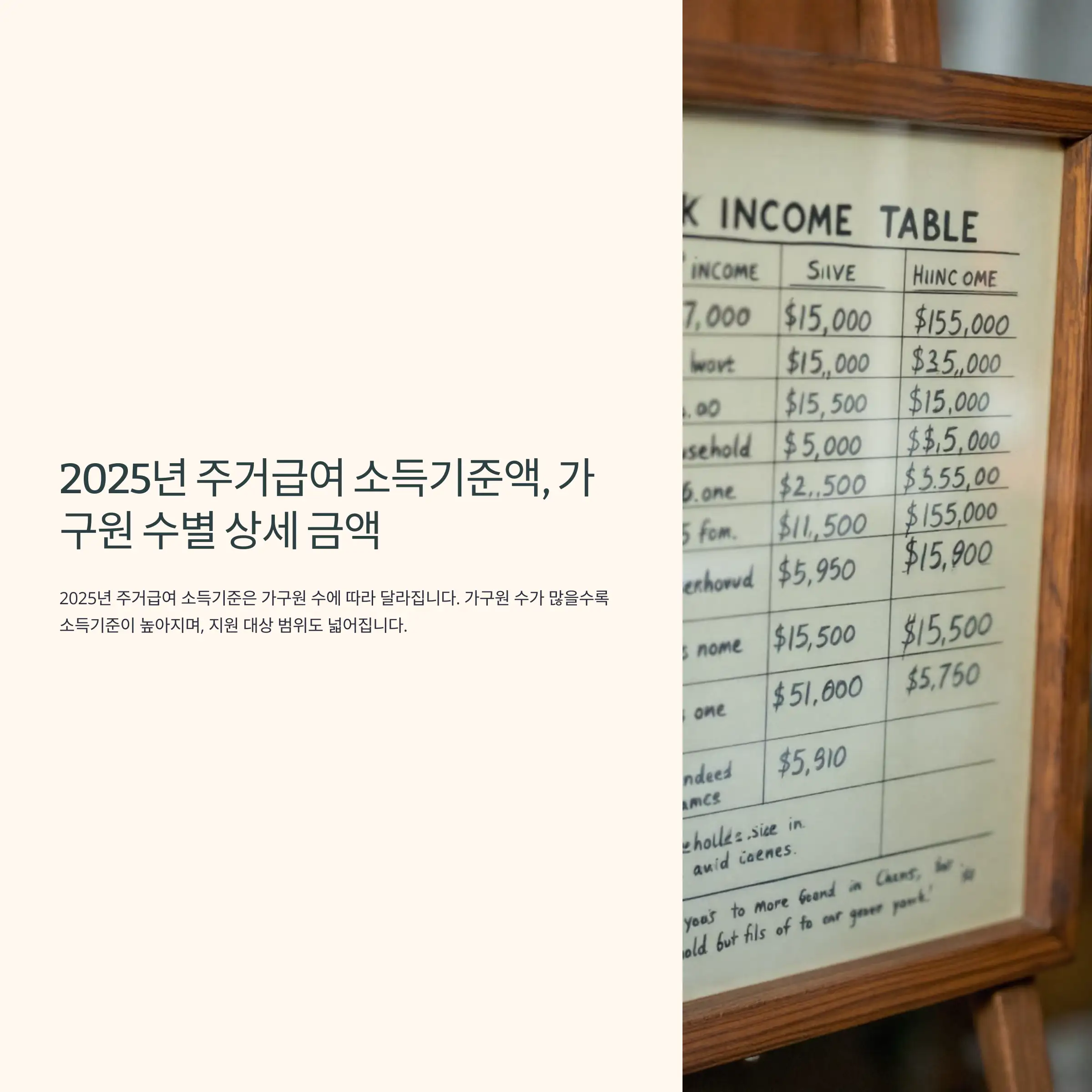2025년 주거급여 소득기준액, 가구원 수별 상세 금액