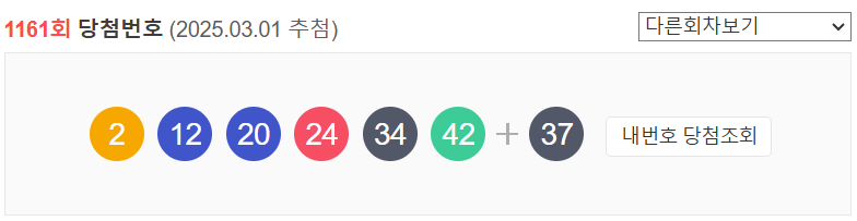 1161회차 로또당첨번호