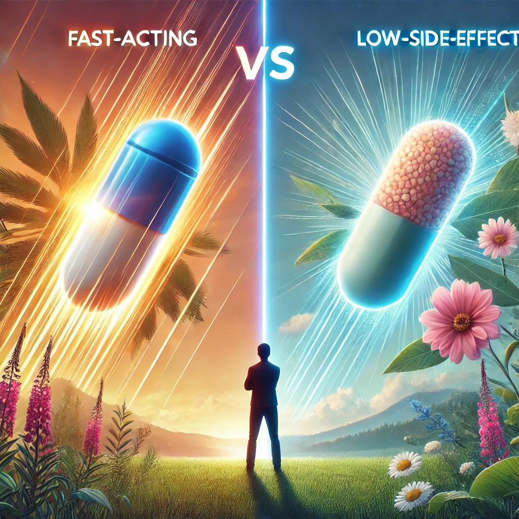 효과 빠른 약 vs 부작용 적은 약에 대한 비교 이미지