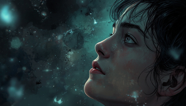 INFJ는 언제나 깊은 내면에서 세상을 바라봅니다. 그들은 눈앞의 현실을 단순히 있는 그대로 보는 것이 아니라, 그 이면의 의미와 가능성을 함께 읽어내려 합니다에 관한 그림입니다
