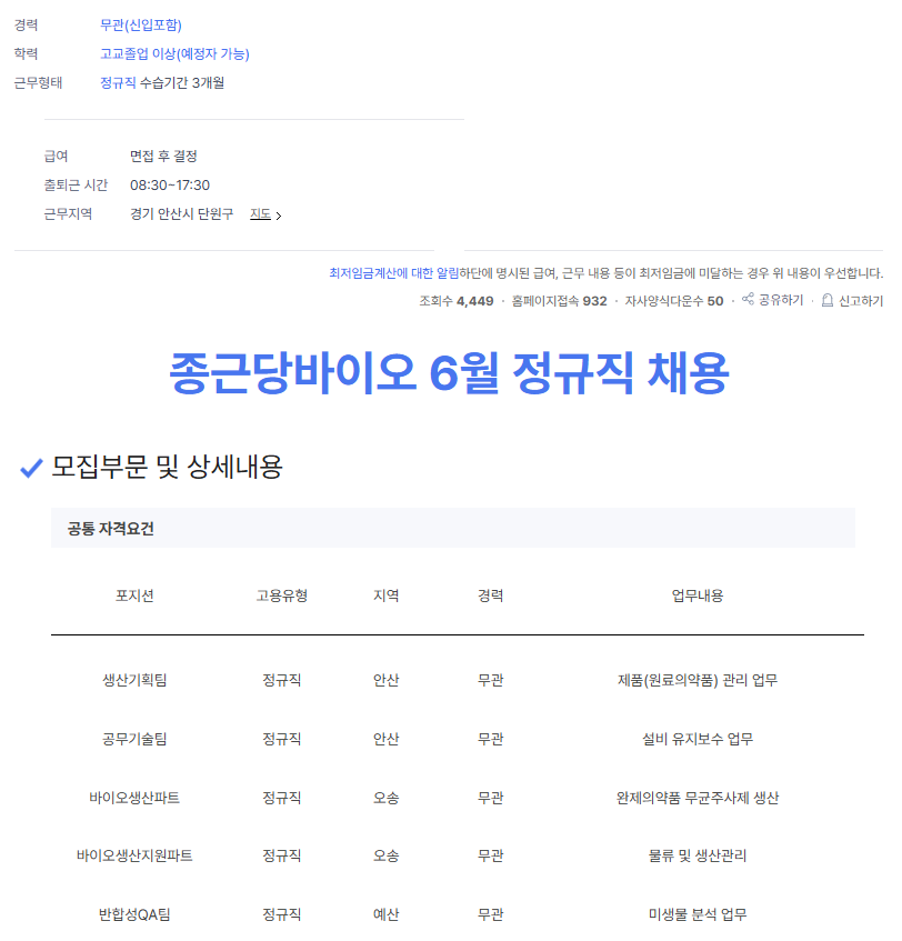 종근당바이오 채용