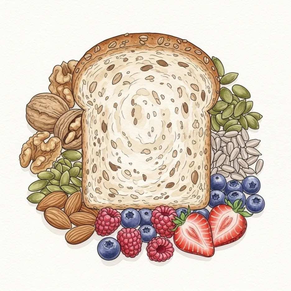 통밀빵의 풍부한 섬유질과 영양소를 강조한 이미지