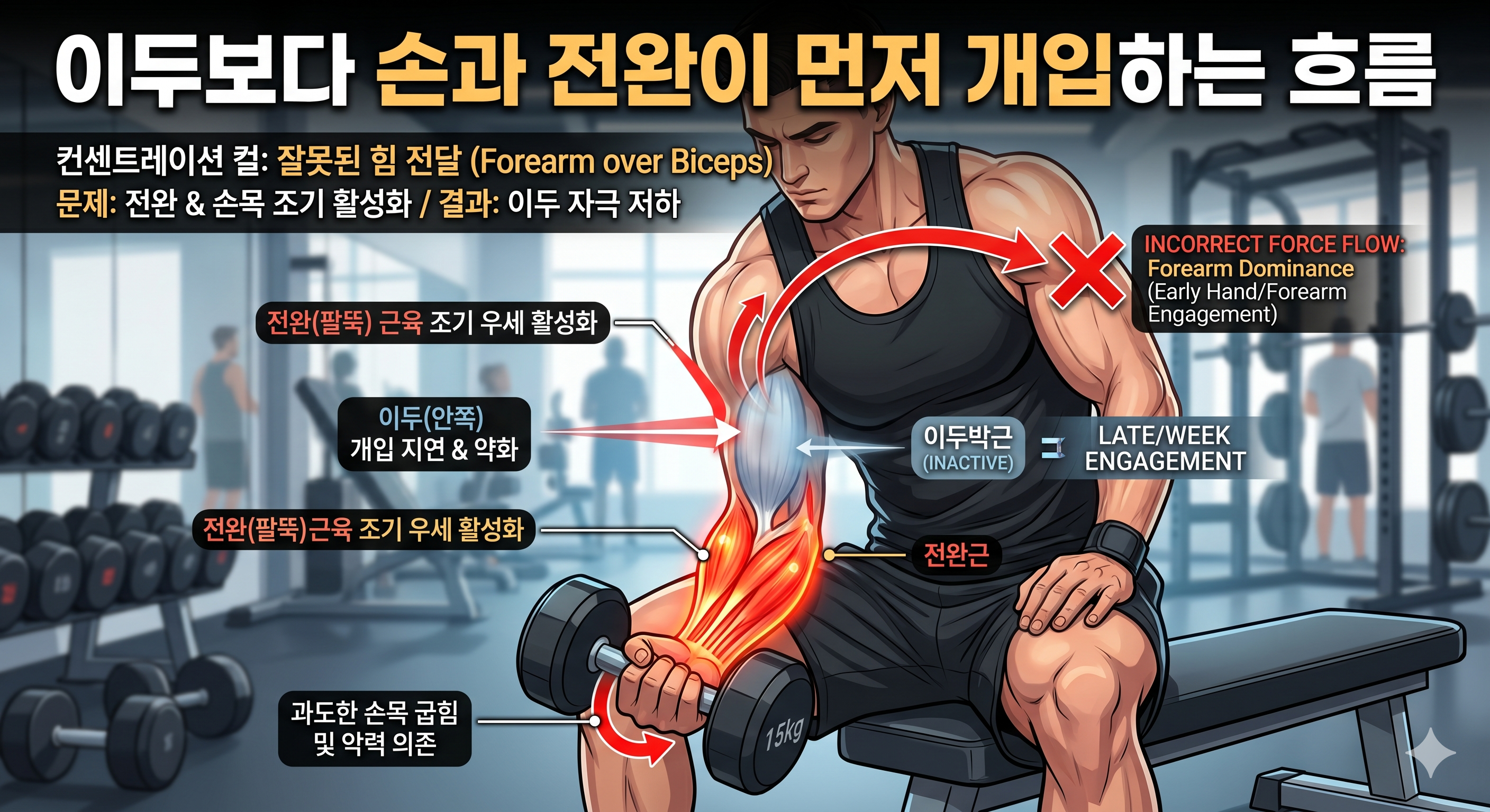 이두보다 손과 전완이 먼저 개입하는 흐름