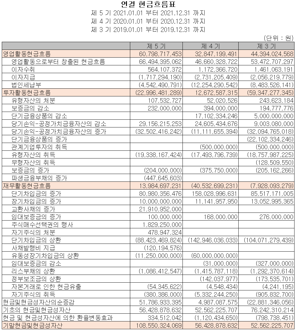 이녹스첨단소재 - 현금흐름표