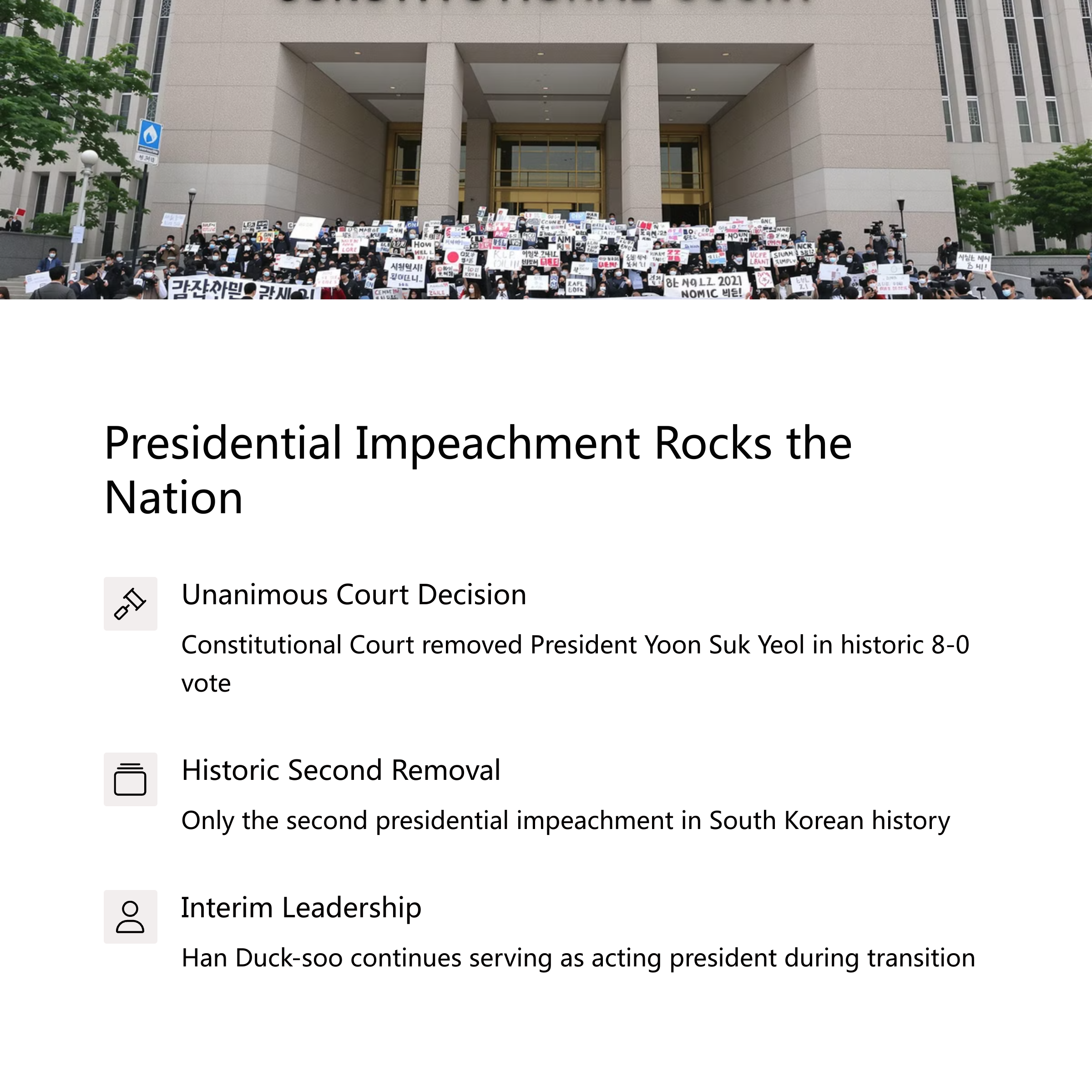 Constitutional Court Unanimously Upholds Impeachment of President Yoon Suk Yeol