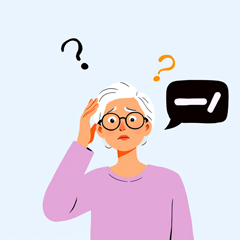 기억이 나지 않아 당황하며 머리를 만지고 있는 노인 여성 모습