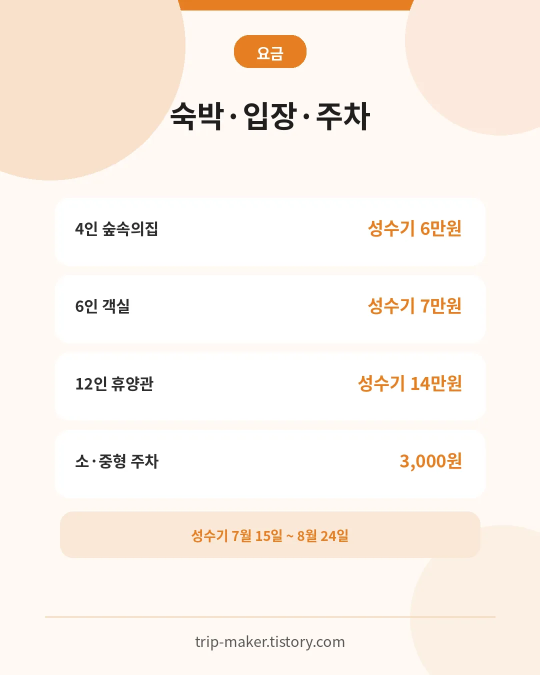 강씨봉 자연휴양림 숲속의집&middot;휴양관 숙박요금과 주차요금