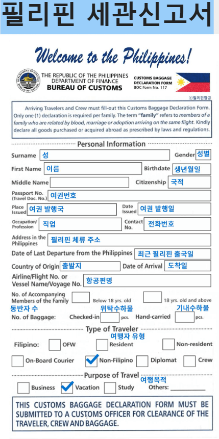필리핀세관신고서