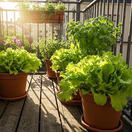 베란다 채소 사진
