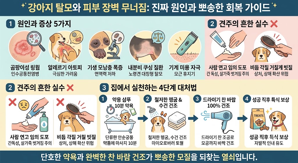 강아지 털빠짐 원인 탈모 증상 및 링웜 피부병 일상 대처법