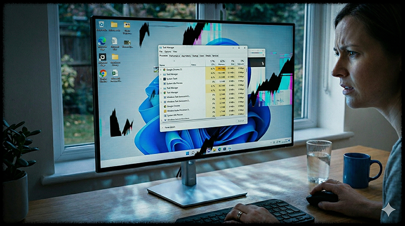 윈도우 작업 관리자를 통해 화면 깜빡임을 확인하는 모습