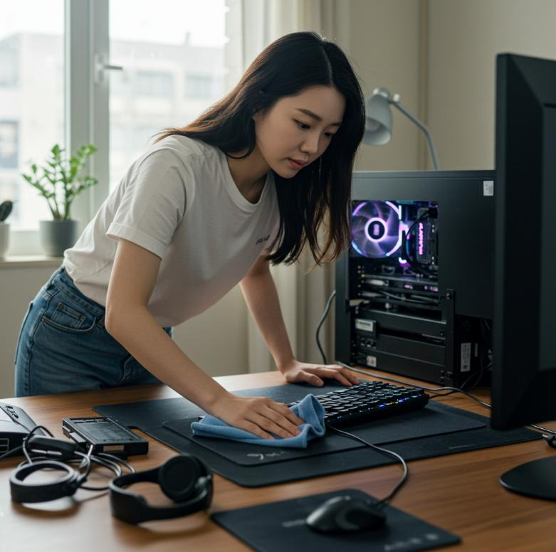 컴퓨터 청소완료허는 장면