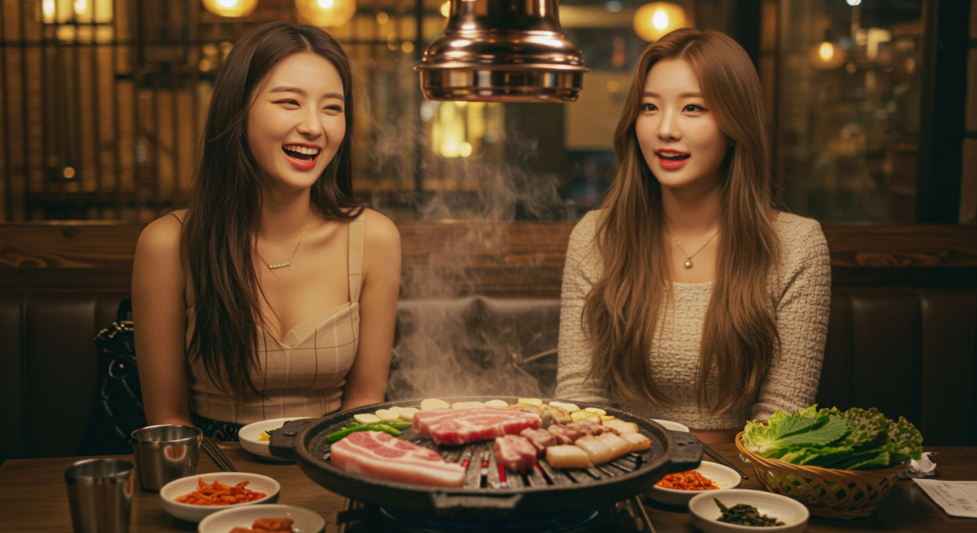 삼겹살 회식을 하는 여자들