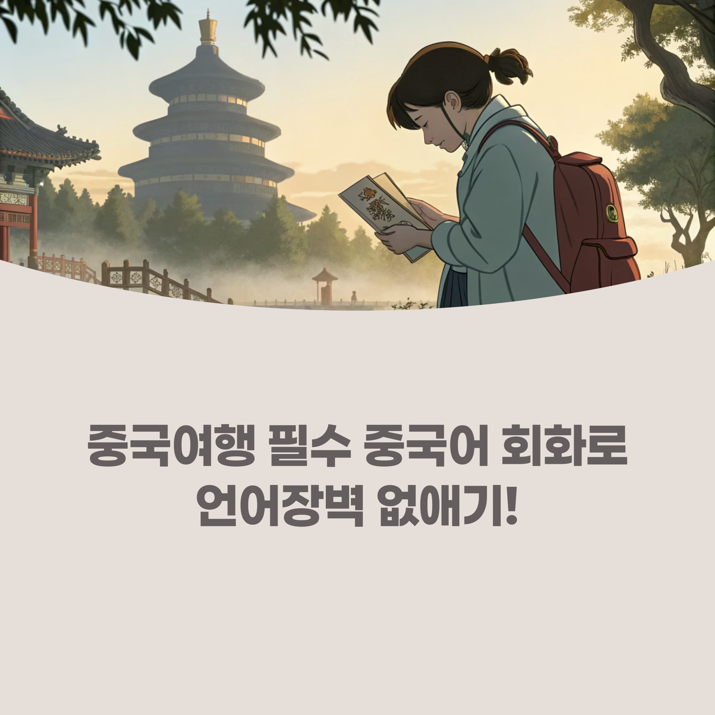 중국 전통 건축물 앞에서 환하게 웃고 있는 여행객