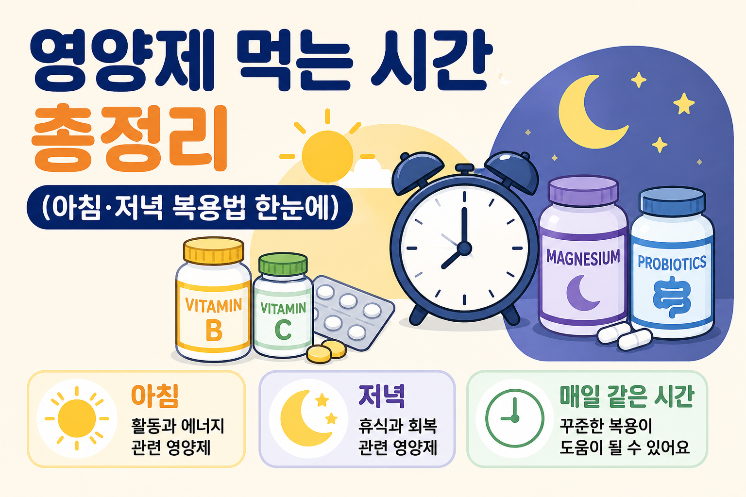 영양제 먹는 시간 총정리 (아침·저녁 복용법 한눈에) -사진-